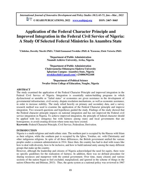 Pdf Application Of The Federal Character Principle And Improved Integration In The Federal