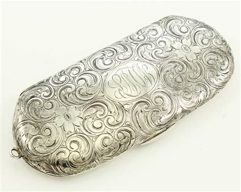1912 Sterling Eyeglass Case Flower Scroll Engraved Antique Edwardian Chatelaine Accessory