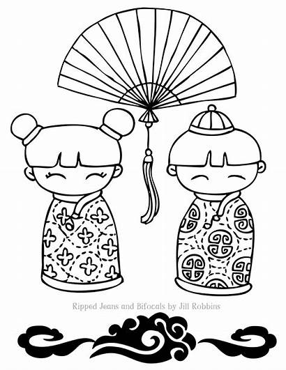 Chinese Coloring Pages Dolls Printable Easy Chinois