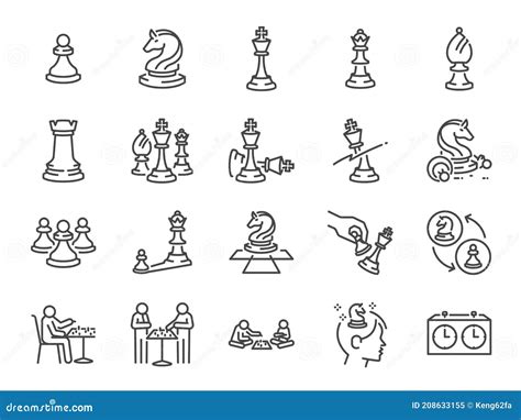 Chess Game Line Icon Set Included The Icons As Strategy Gambit