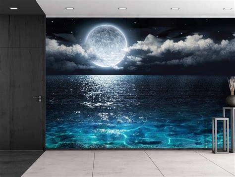 Ocean View With The Moon Resting Above It Wall Mural Etsy In 2020