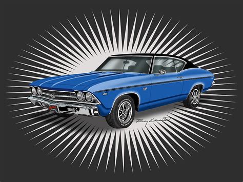 1969 Chevelle Ss 396 Dark Blue Muscle Car Art Drawing By Rudy Edwards