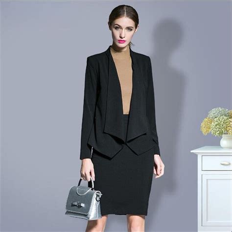 Women Office Suit Sets Skirts Black Plus Size Suit Women Blazers Black