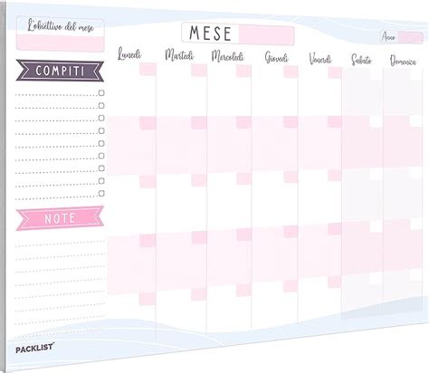 Packlist Planner Mensile Scrivania Planning Da Tavolo A4 25 Flogi