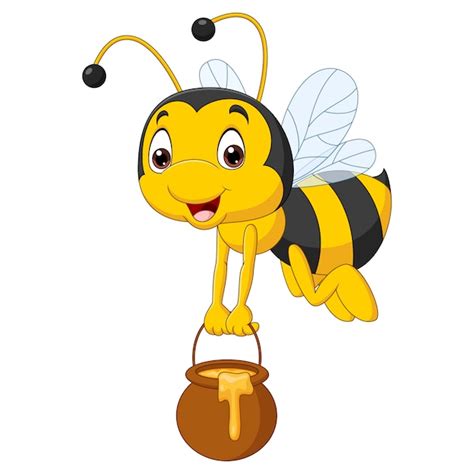 Premium Vector Cartoon Bee Holding Honey Bucket