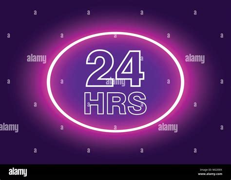 24 Hours Open Sign Purple Neon Billboard Vector Illustration Stock