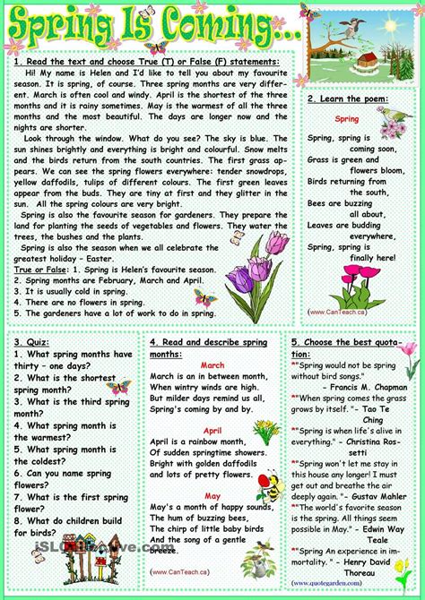 Spring Is Coming Spring Vocabulary Spring Words Reading Comprehension Lessons
