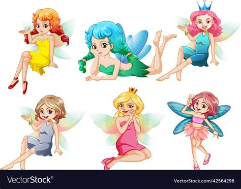 Set Of Different Beautiful Fairy Girl Cartoon Vector Image