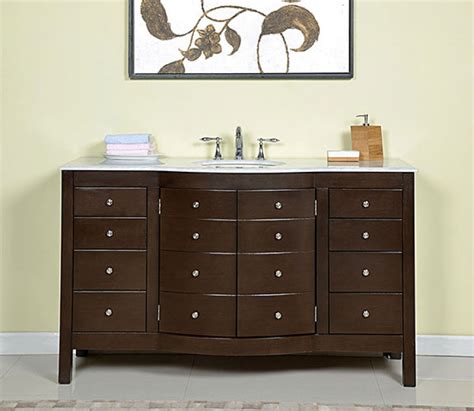 This contemporary vanity features glass counter top with integrated double tempered glass sink with one hole for the faucet installation, mdf front face panels. 60 Inch Single Sink Bathroom Vanity in Dark Walnut ...