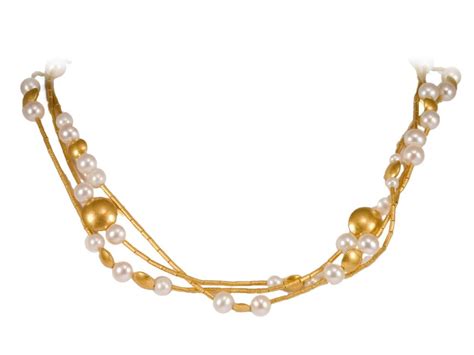Pure 24k Gold Mixed Lentil With White Pearls Triple Strand Gurhan