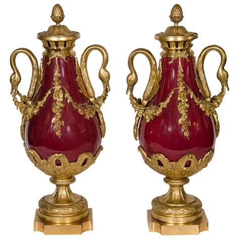 Pair Of Antique French Louis Xvi Gilt Bronze And Red Sevres Style