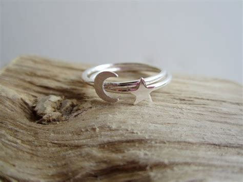 Moon And Stars Sterling Silver Stacking Rings Etsy Sterling Silver