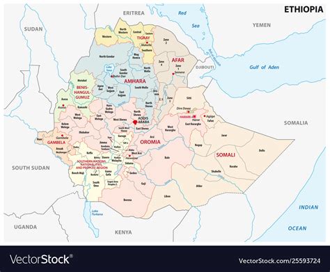 Ethiopia Administrative And Political Map Vector Image