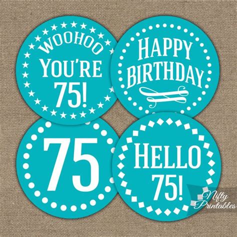 75th Birthday Cupcake Toppers Turquoise Nifty Printables