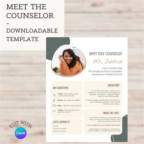 Meet Your Counselor Editable Template Flyer Sage And Oatmeal Etsy