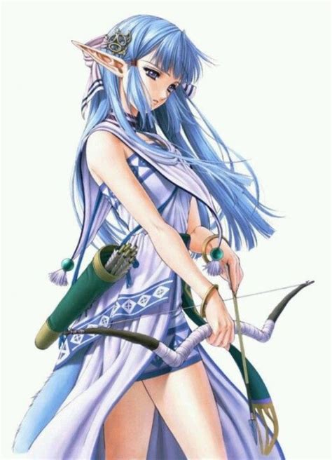 Blue Hair Female Elf Guerrera Anime Guerrero De La