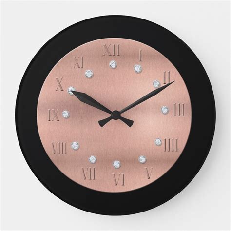 Black And Rose Gold Look Round Wall Clock In