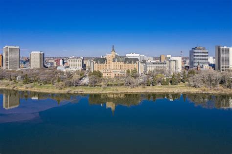 Aerial View Of The Downtown Area Of Saskatoon Saskatchewan Canada