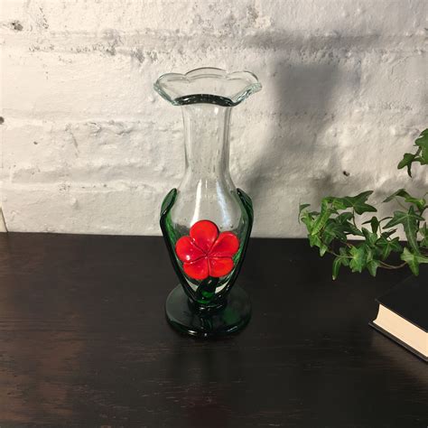 Vintage Blown Glass Vase With Flower Flower Shaped Vase Etsy