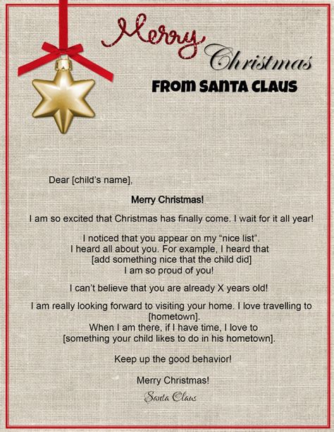 Free Printable Letter From Santa Template Printable Templates