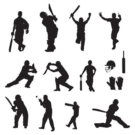 Cricket Player Silhouettes Collection Set Of Cricket Players