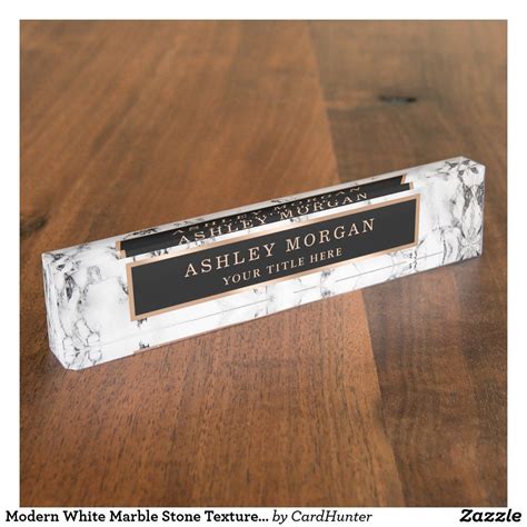 Modern White Marble Stone Texture Look Personalize Desk Name Plate