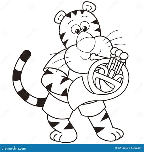 Cartoon Tiger Playing A French Horn Stock Vector Illustration Of