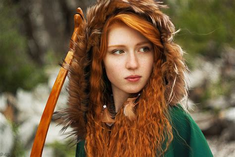 Wallpaper Forest Redhead Model Long Hair Nature Bow