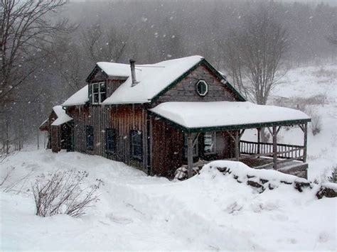 Covered Porch Snow Cabin Winter Cabin Cabins In The Woods