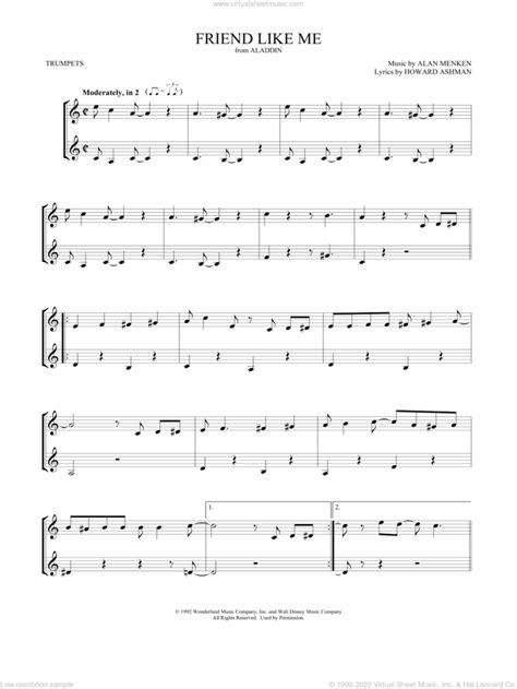 Friend Like Me From Aladdin Sheet Music For Two Trumpets Duet Duets