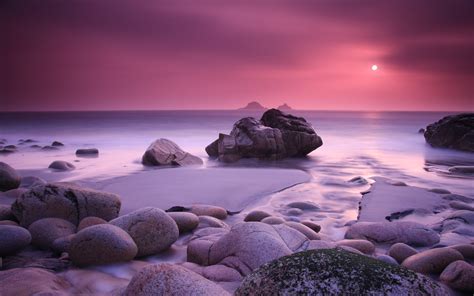 Wallpaper Landscape Sunset Sea Bay Rock Shore Beach Sunrise