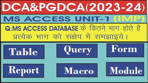 Ms Access In Dca And Pgdca Exam Sem 1 Form Query Table Macro