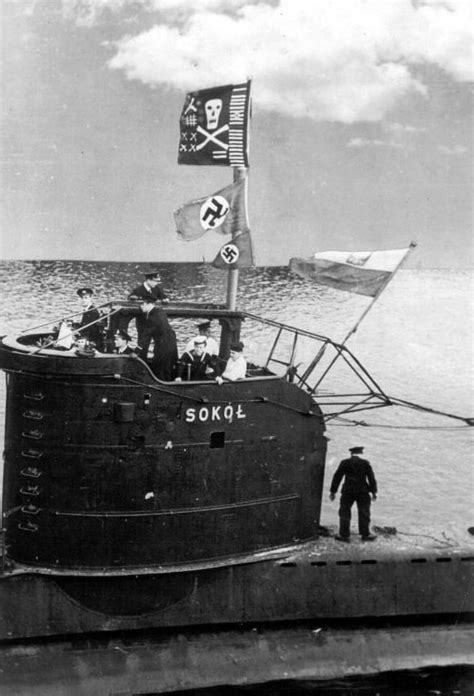 Polish Navy Submarine Orp Sokol Flies The Jolly Roger Above Two