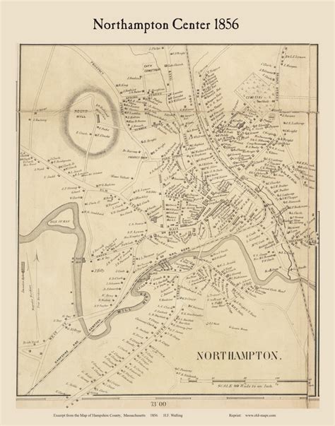 Northampton Center Massachusetts 1856 Old Town Map Custom Print