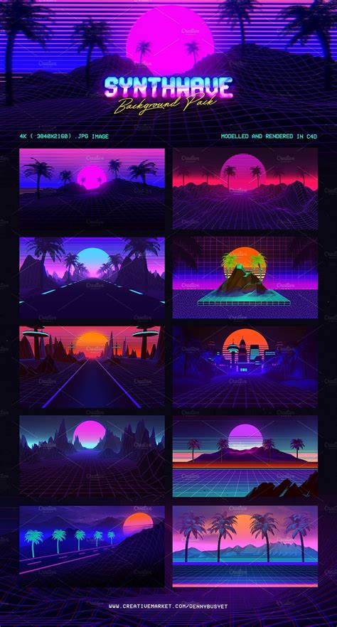 Synthwave Retrowave Background Pack Neon Design Synthwave Synthwave Art