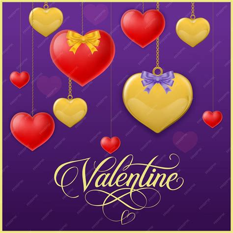 Premium Vector Valentine Lettering And Heart Pendants