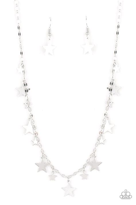 Starry Shindig Silver Dainty Shiny Stars Creating A Fringe Necklace
