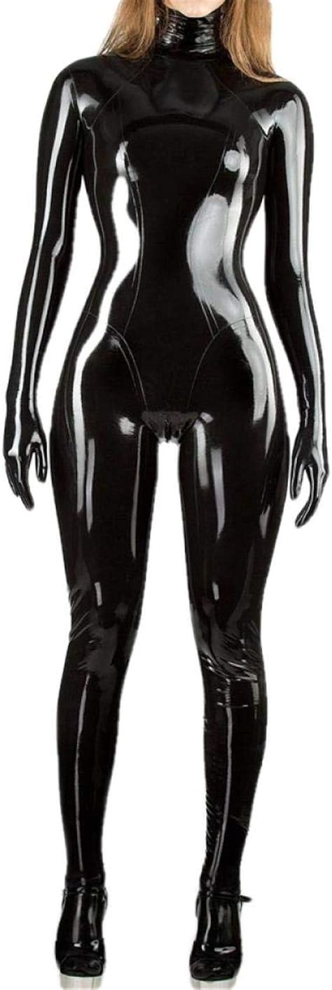 latex girl s catsuit latex rubber cosplay bodysuit with zip back through crotch black full