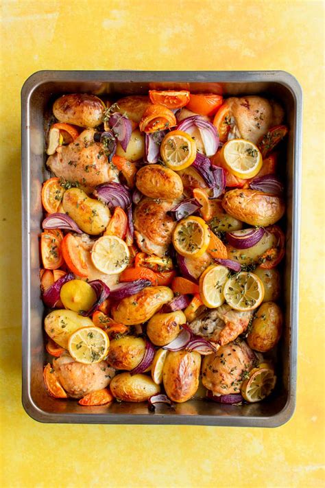 Lemon And Thyme Chicken Thigh Tray Bake Beat The Budget