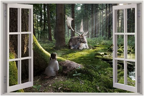 Free Download Window Enchanted Forest View Wall Stickers Mural Art