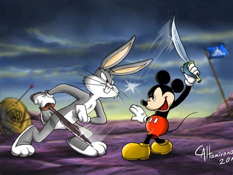 Cartoons Bugs Bunny Mickey Mouse Battle Fencing Game Desktop Wallpaper