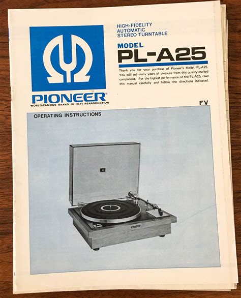 Pioneer Pl A25 Turntable Record Player Owners Manual Original