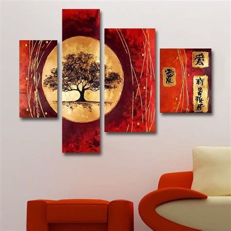 Design Art Asian Tree Hand Painted 4 Piece Painting 126 Liked On Polyvore Featuring Home