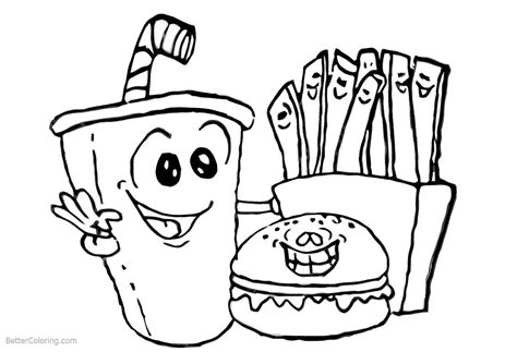 Free, printable food coloring pages are fun, but they also help kids develop many important skills. Cute Food Coloring Pages Drink Hamburger and Fries - Free ...