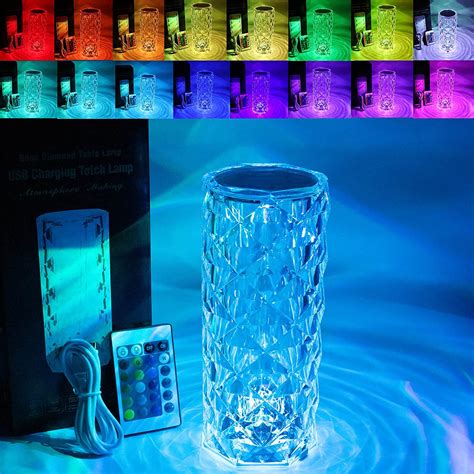 Gimurm Touch Table Lamp Crystal Led Night Light 16 Colors Rechargeable Rose Diamond Table Lamp