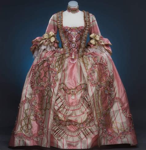 18th C Francaise Gown Pink Striped Silk 18th Century Costume Rococo