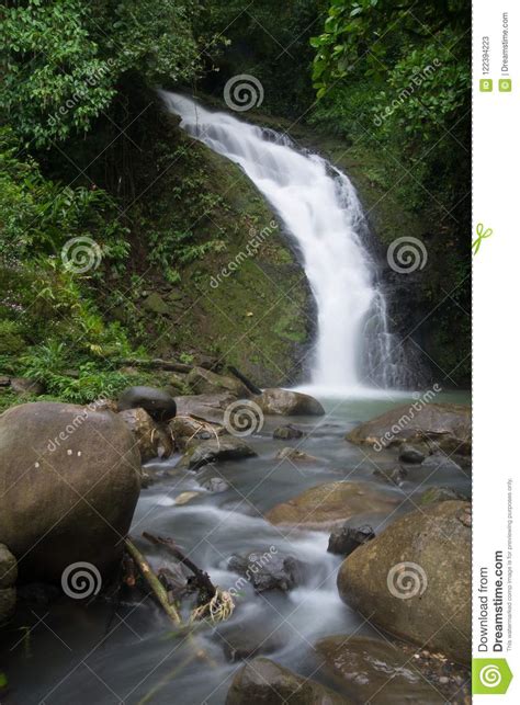 Silky Waterfall Stream Through Rocks Stock Image Image Of Leaf