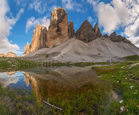 Dreamy Pixel Mountain Reflection In Lake By Tre Cime Di Lavaredo In