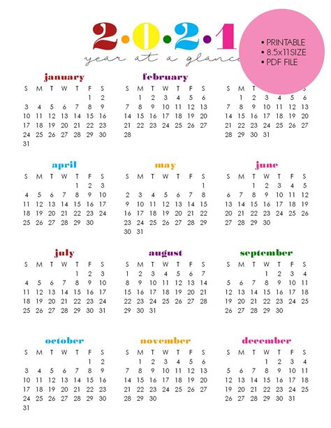 You may customize it the way you want it. Printable 2021 Year At A Glance 8.5x11 Wall | Etsy in 2021 ...