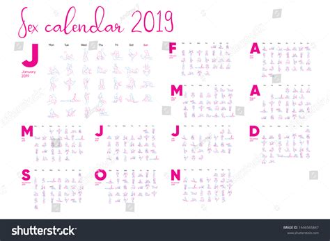 Sex Calendar 2019 Calendar 2019 Vector เวกเตอร์สต็อก ปลอดค่าลิขสิทธิ์ 1446565847 Shutterstock